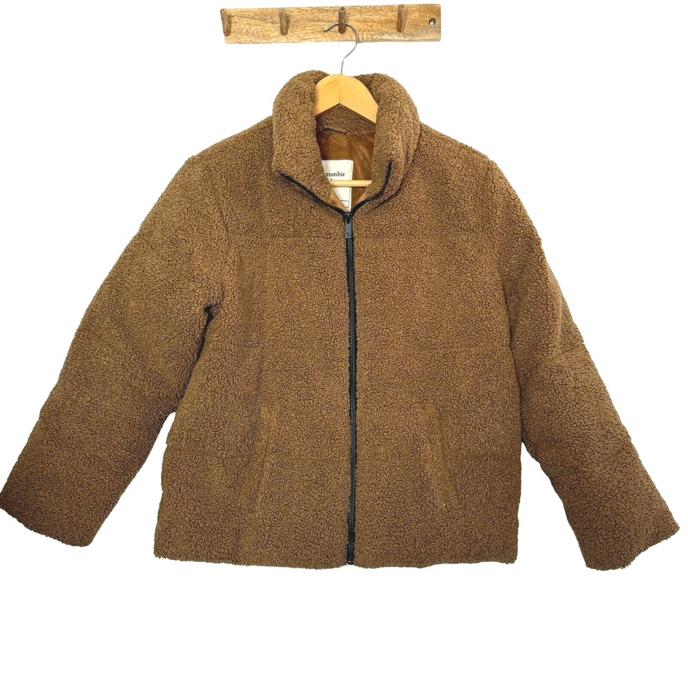 Abercrombie‎ Kids Jacket Sherpa Teddy Bear Coat Zip Up Caramel Tan Brown 13/14